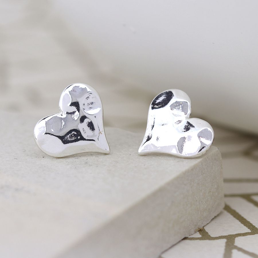 Hammered Heart Stud Earrings by Peace of Mind