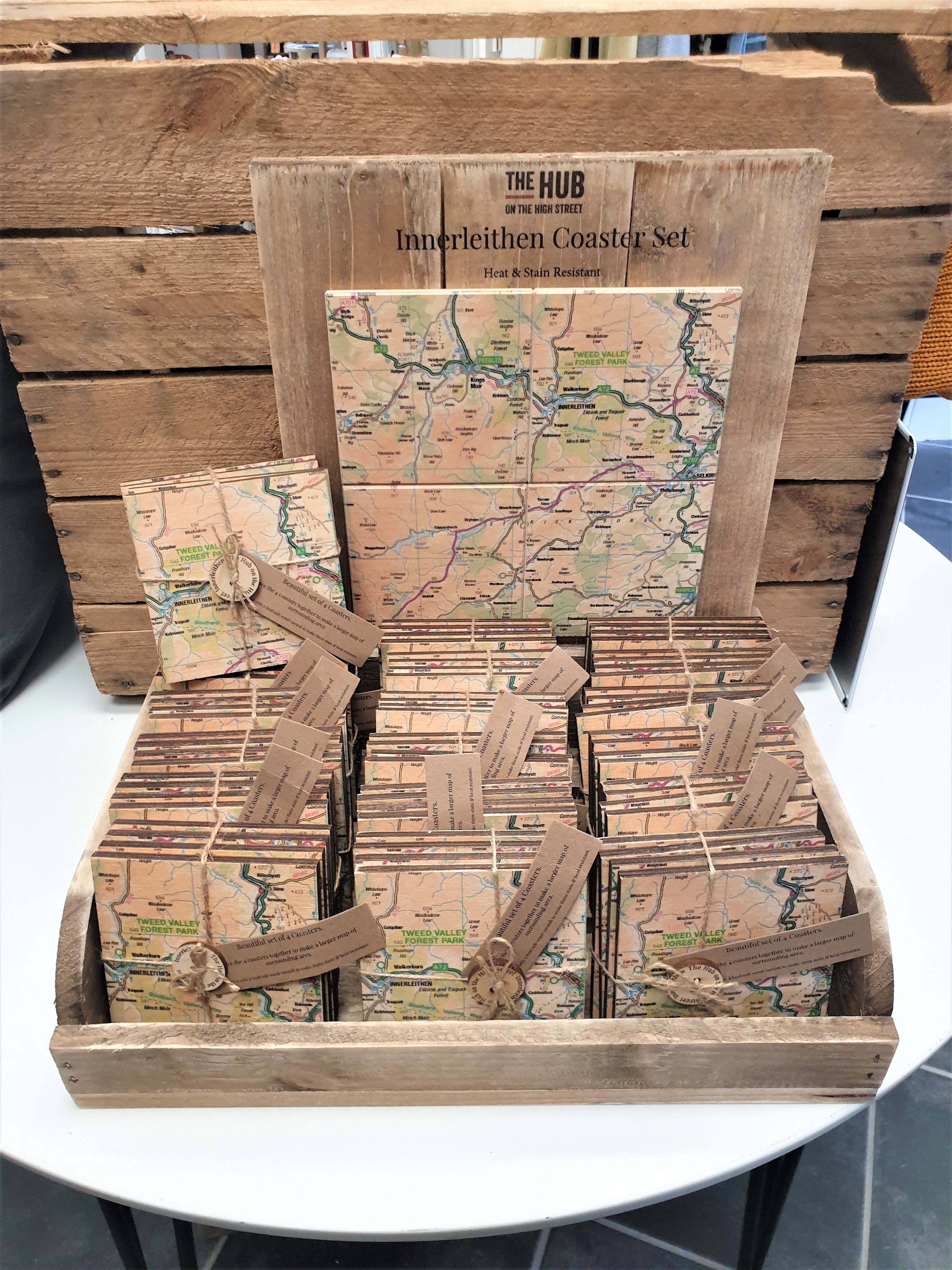 Wooden Coasters Set of 4 with Innerleithen Map by Sugar Shed