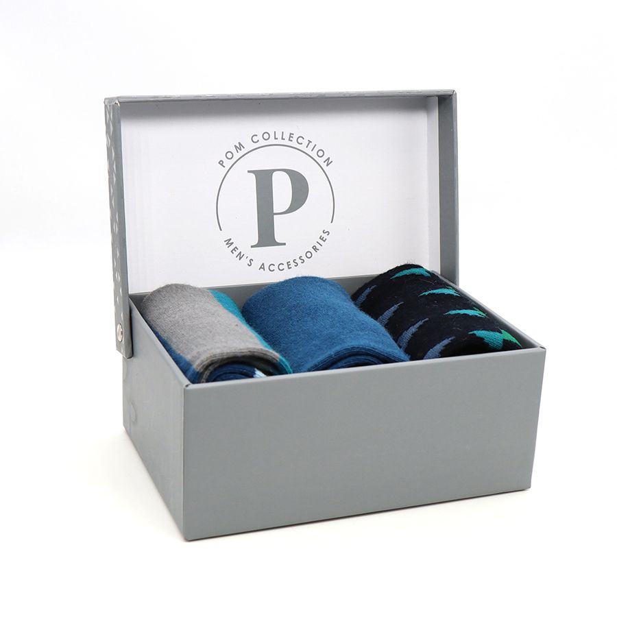 Mens Blue and Green Socks Gift Box by Peace of Mind