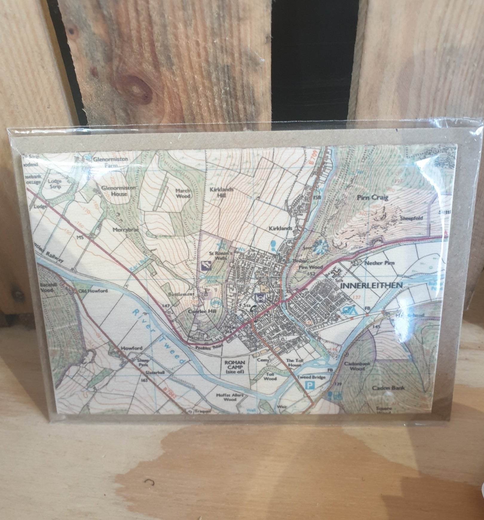Wooden Postcard with Innerleithen Map by Sugar Shed