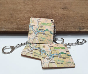 Wooden Keyring with Innerleithen Map by Sugar Shed