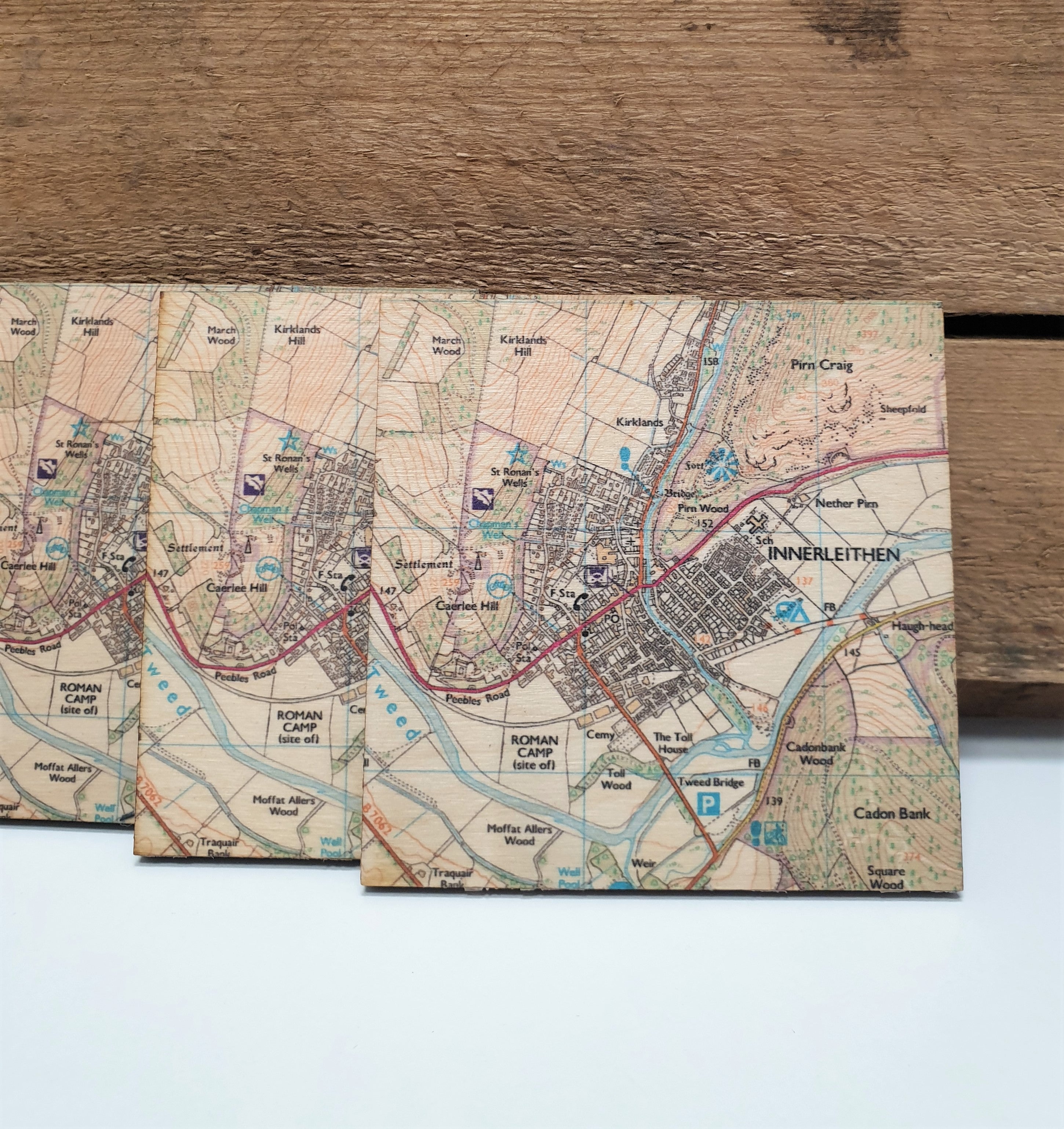 Wooden Coaster Single with Innerleithen Map by Sugar Shed