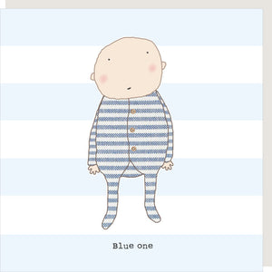 Blue One Baby Boy Greetings Card by Rosie Made a Thing