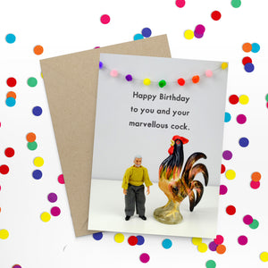 Happy Birthday To You & Your Marvellous Cock Greetings Card by Bold and Bright