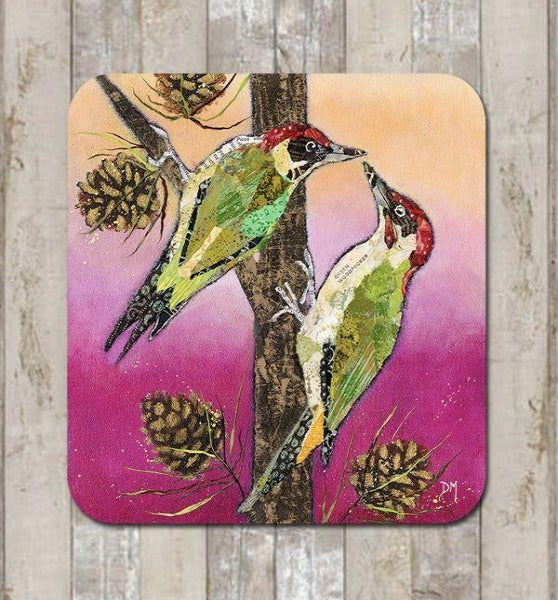 Knock Knock Woodpeckers Coaster by Dawn Maciocia