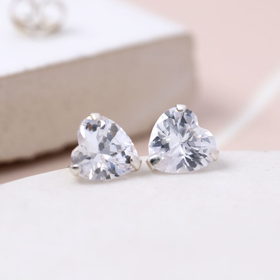 Sterling Silver Crystal Heart Stud by Peace of Mind
