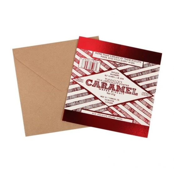 Tunnocks Caramel Wrapper Foil Greetings Card by Gillian Kyle