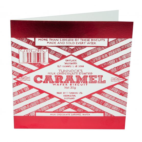 Tunnocks Caramel Wrapper Foil Greetings Card by Gillian Kyle