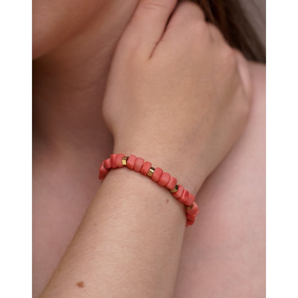 Friendship Tagua Bracelet in Coral by Pretty Pink