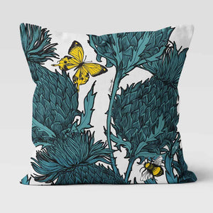 Jaggy Beasts Thistle Cushion in Teal by Gillian Kyle