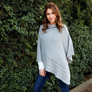 Knitted Cotton Poncho By Earth Squared - Light Grey