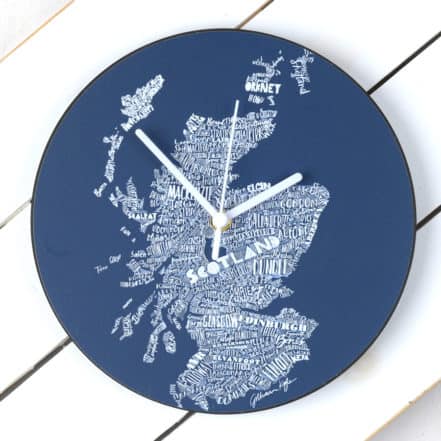 Mapped Out Scottish Wall Clock by Gillian Kyle