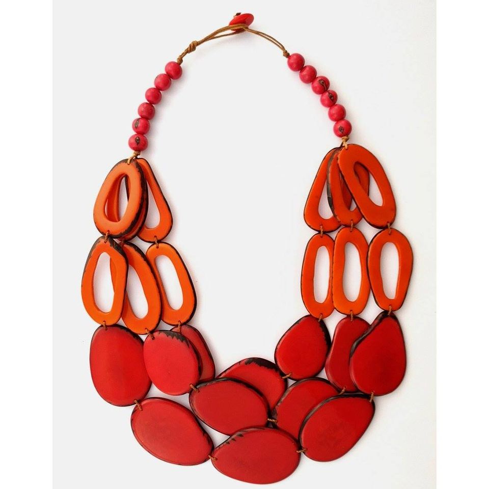 Petala Tagua Necklace Orange and Red