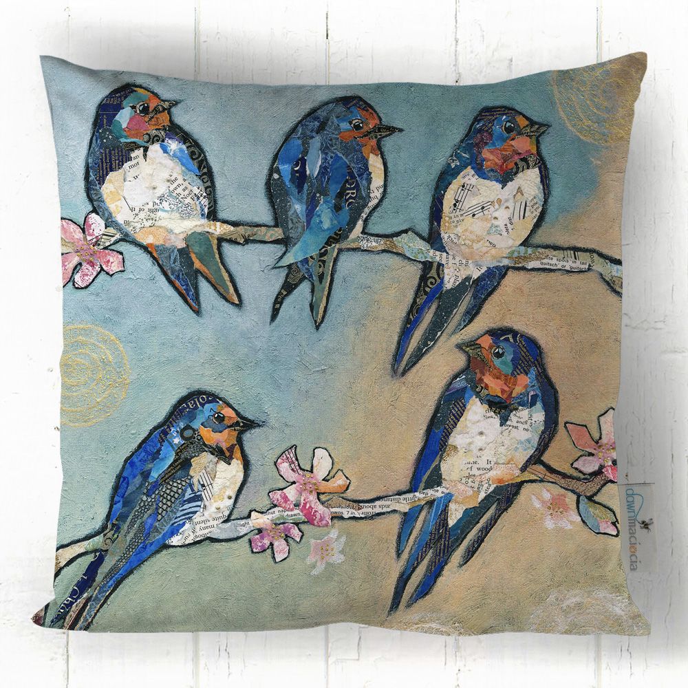 Swallows and Swirls Cushion by Dawn Maciocia