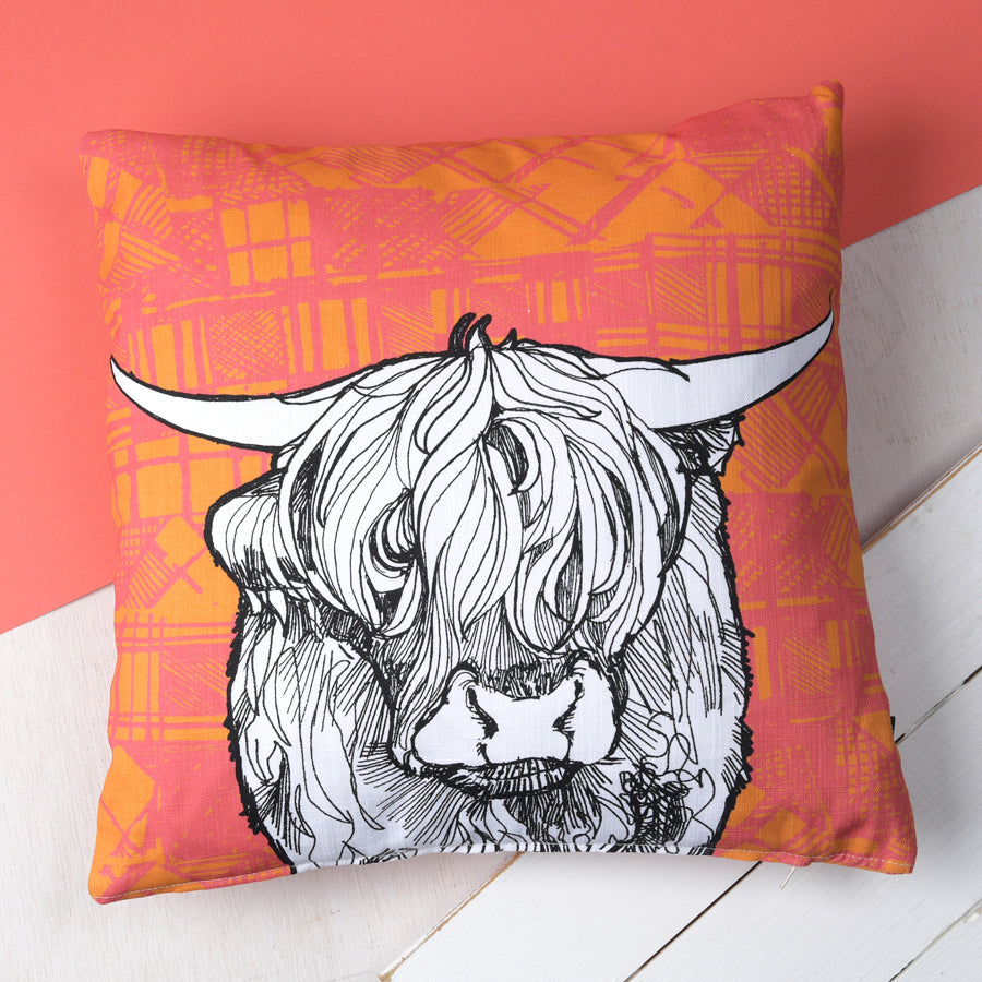 Tartan Cow Cushion by Gillian Kyle